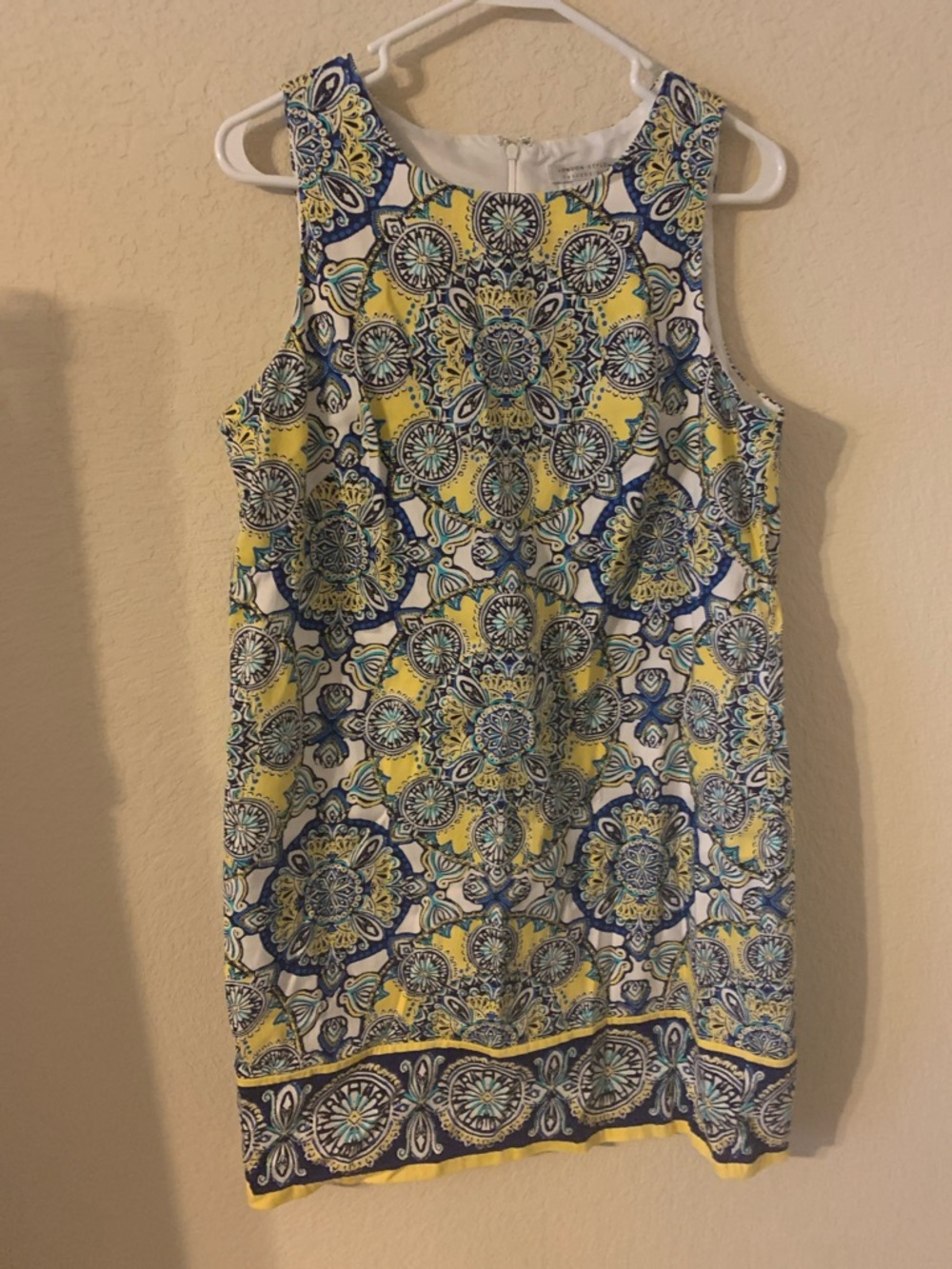 London Style Yellow, Navy & Teal Medallion Shift Dress - Picture 4 of 8